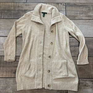 Vintage Lauren Ralph Lauren Knitted Cardigan Women’s Size Large Ivory Button Up